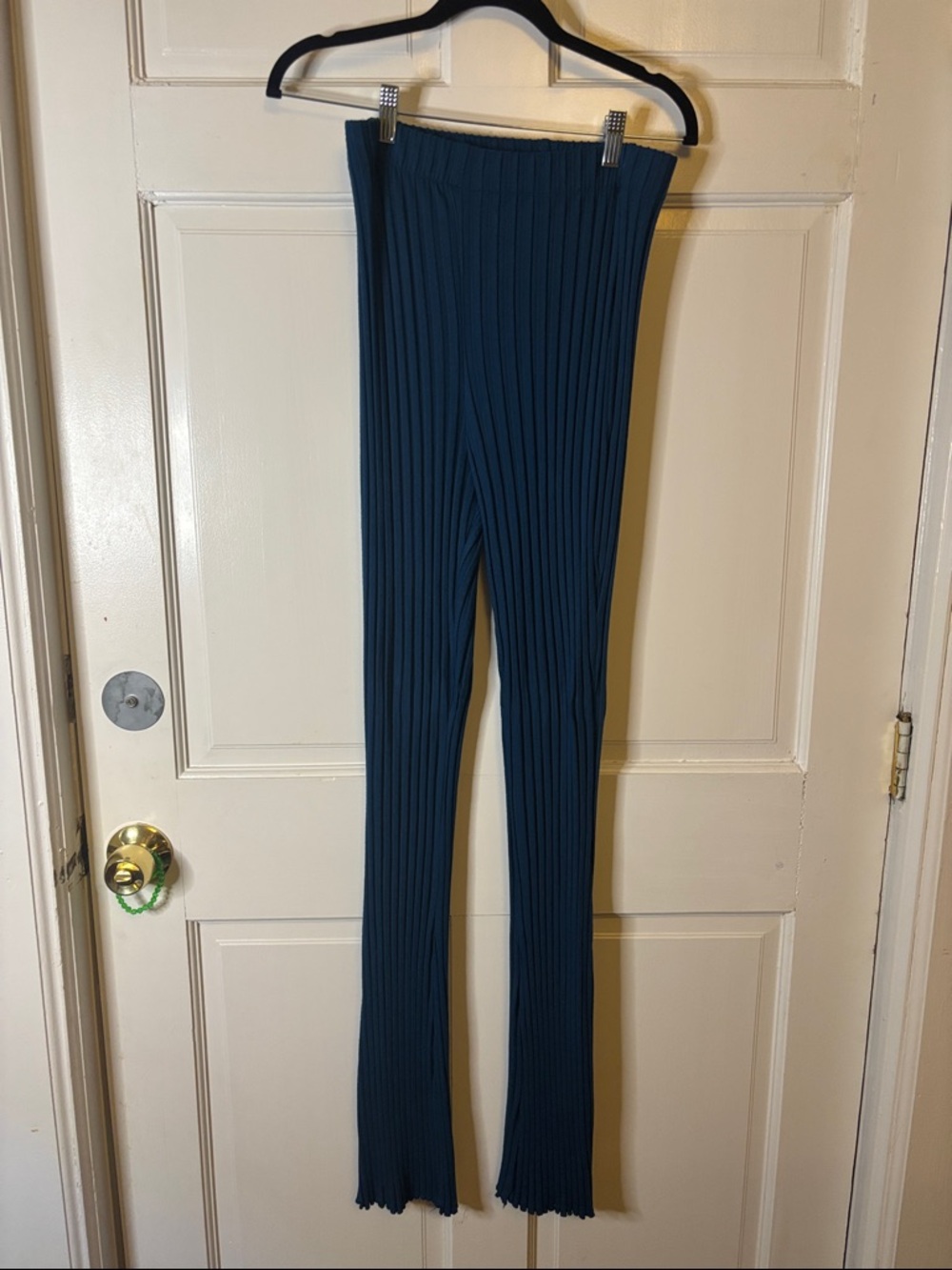 Simon Miller Teal Ribbed High-Waist Flare Pants